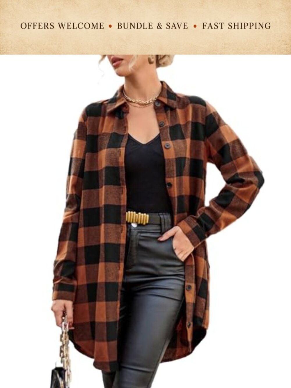 Women's Flannel Button Down Plaid Shirt Oversized Loose Fit Blouse